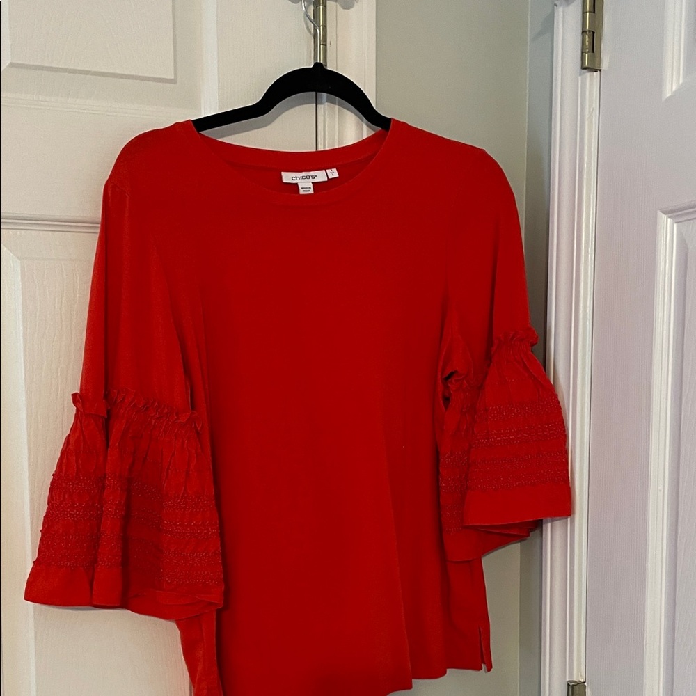 Chico's Vibrant Red Blouse with Ruffled Sleeves